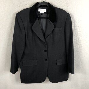 Vintage Blazer Womens 16 Black 100% Wool Velvet Trim Y2K 90s Career Academia